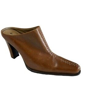 Glory Chen Pointed Western Leather Mule Heels Brown Slip On Pointed Toes 5.5M